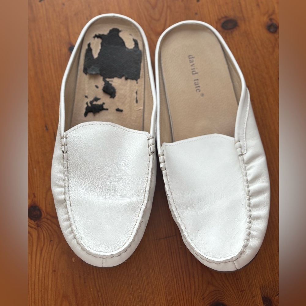 David Tate White Leather Mules
